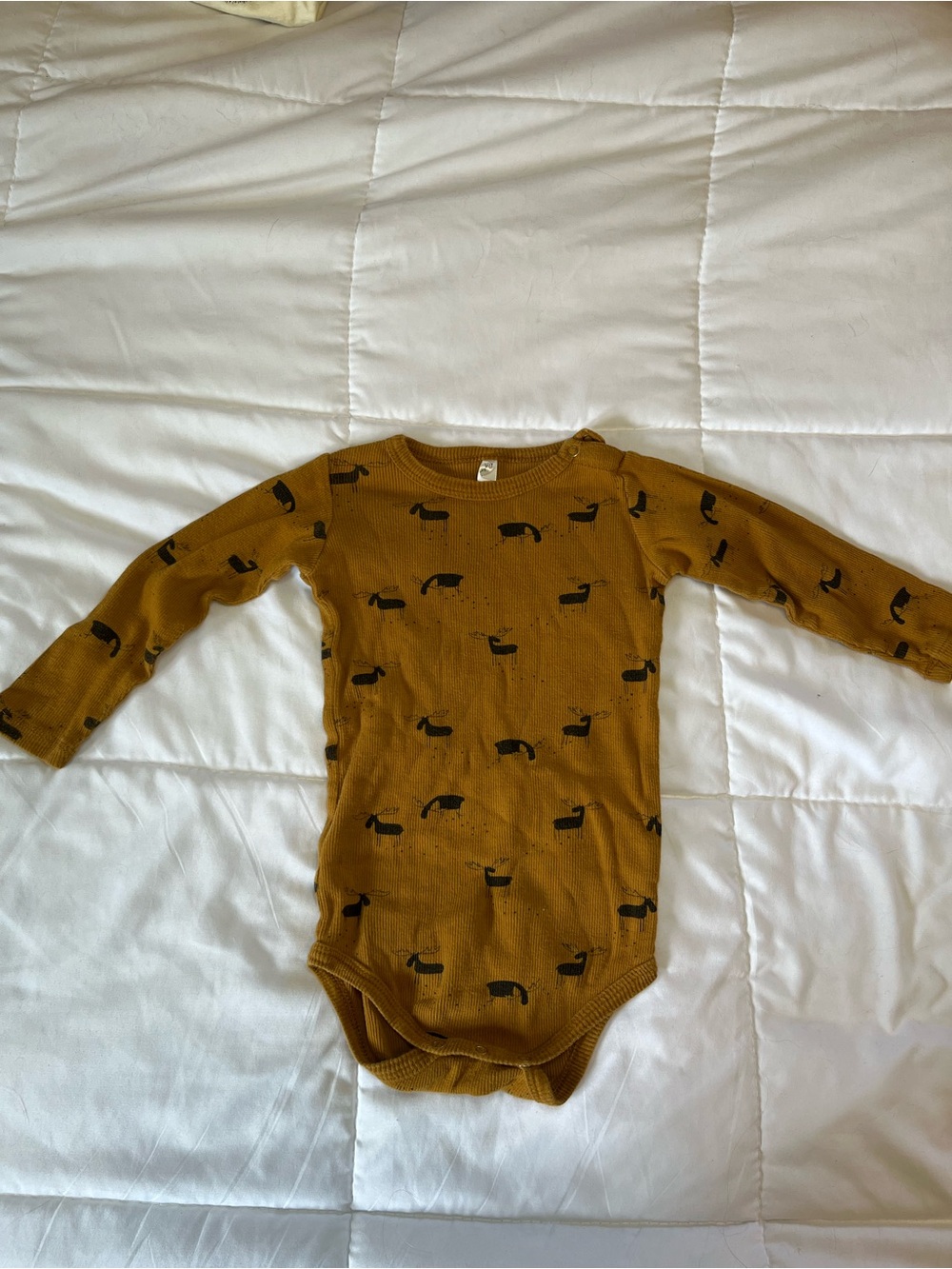 Rylee + Cru Mustard Long-Sleeve Bodysuit with Black Dachshund Print
